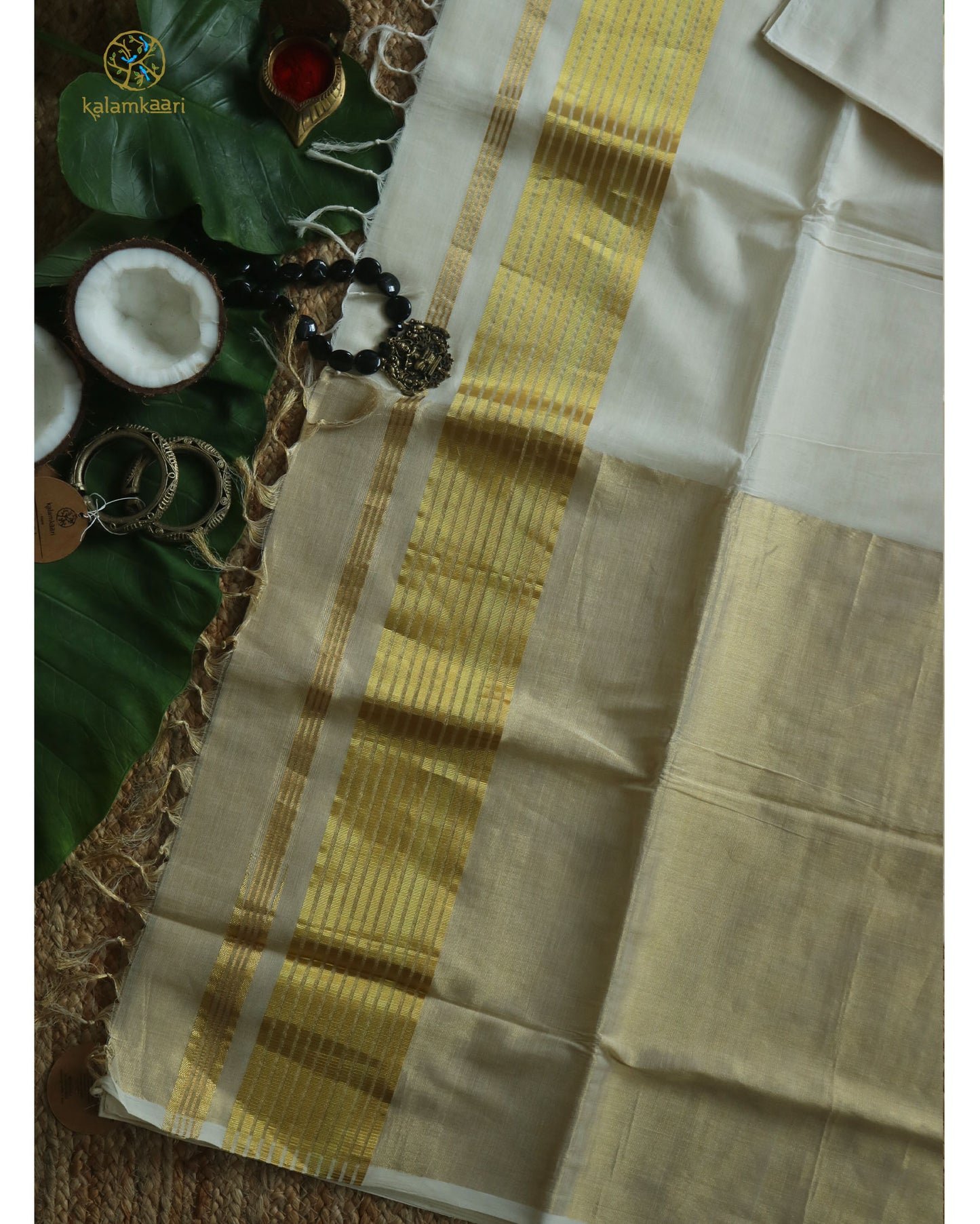 HALF TISSUE HALF WHITE SAREE