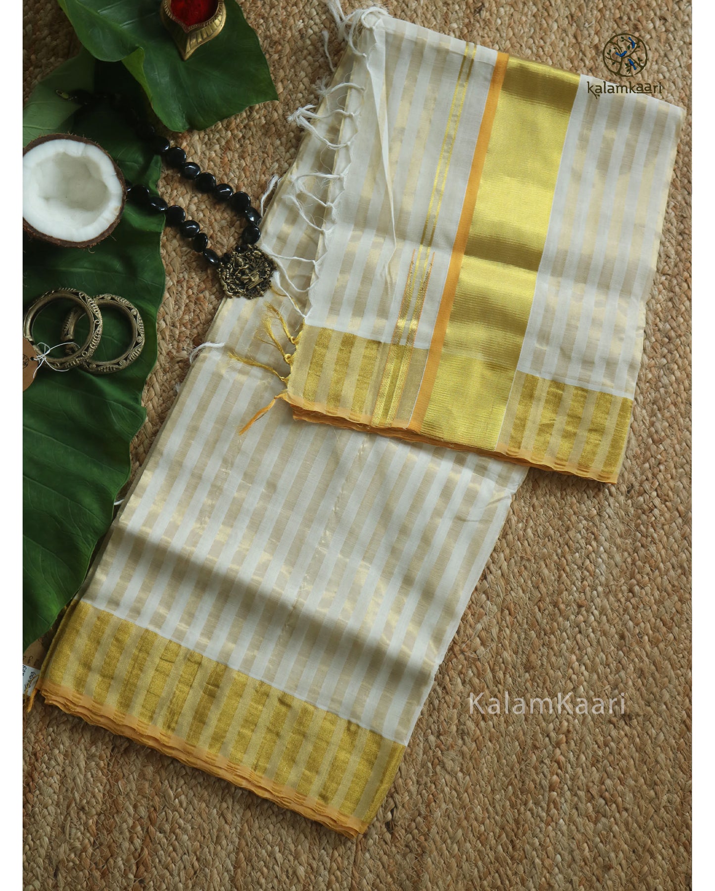 THICK ZARI STRIPED BODY WITH ORANGE SELVEDGE