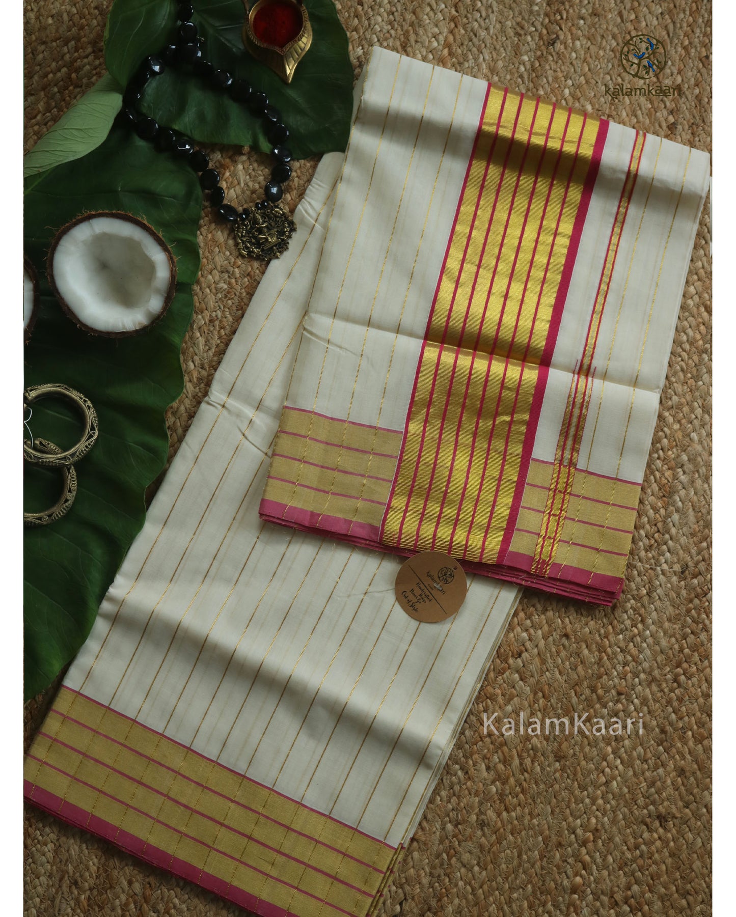 PINK WITH GOLDEN STRIPES KASAVU SAREE