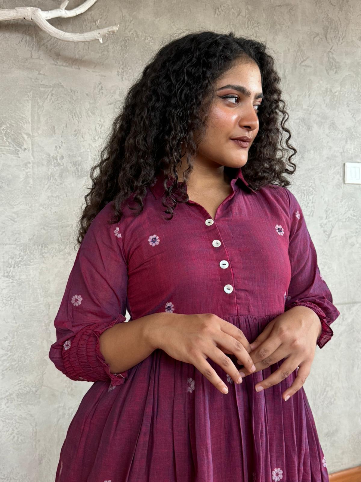 Jamun colored Jamdani dress