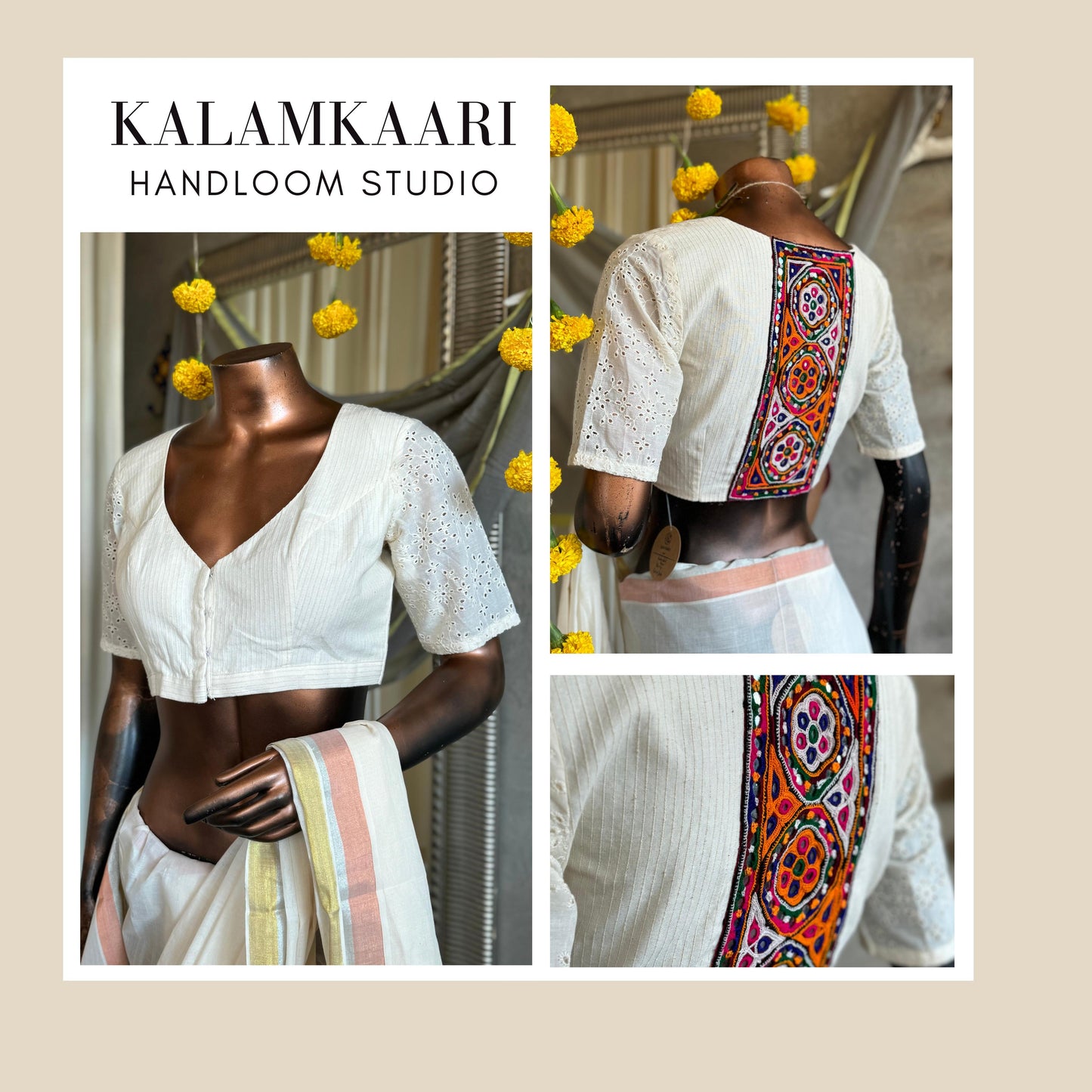 KUTCH PATCH AND IKKAT HAKKOBA WHITE BLOUSE