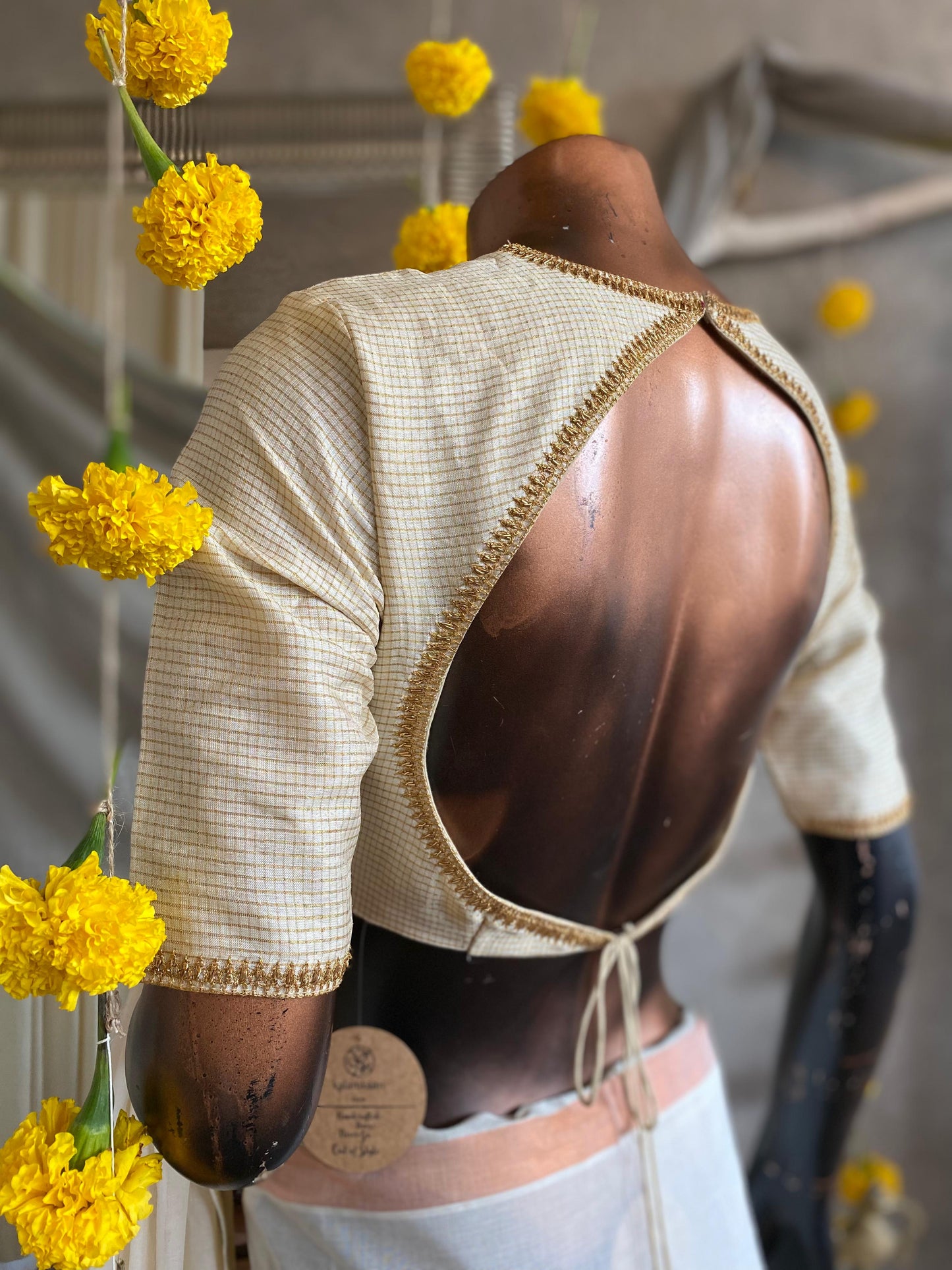 TUSSAR CHECKERED BLOUSE WITH MALLIGE WORK