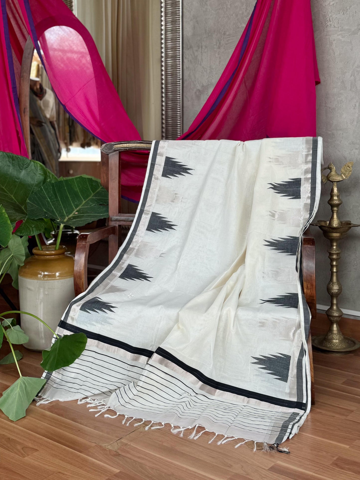 Black and Silver Temple saree (Kaithari Onam)