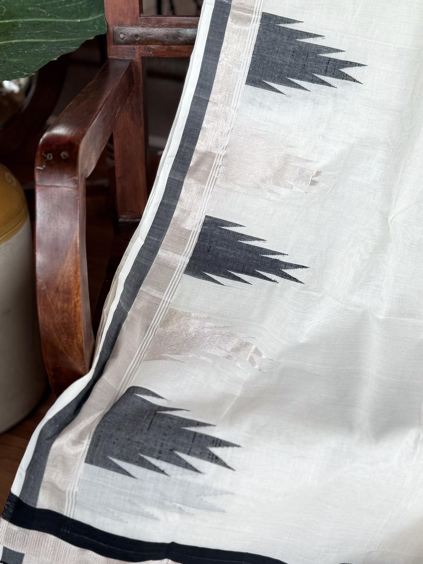 Black and Silver Temple saree (Kaithari Onam)