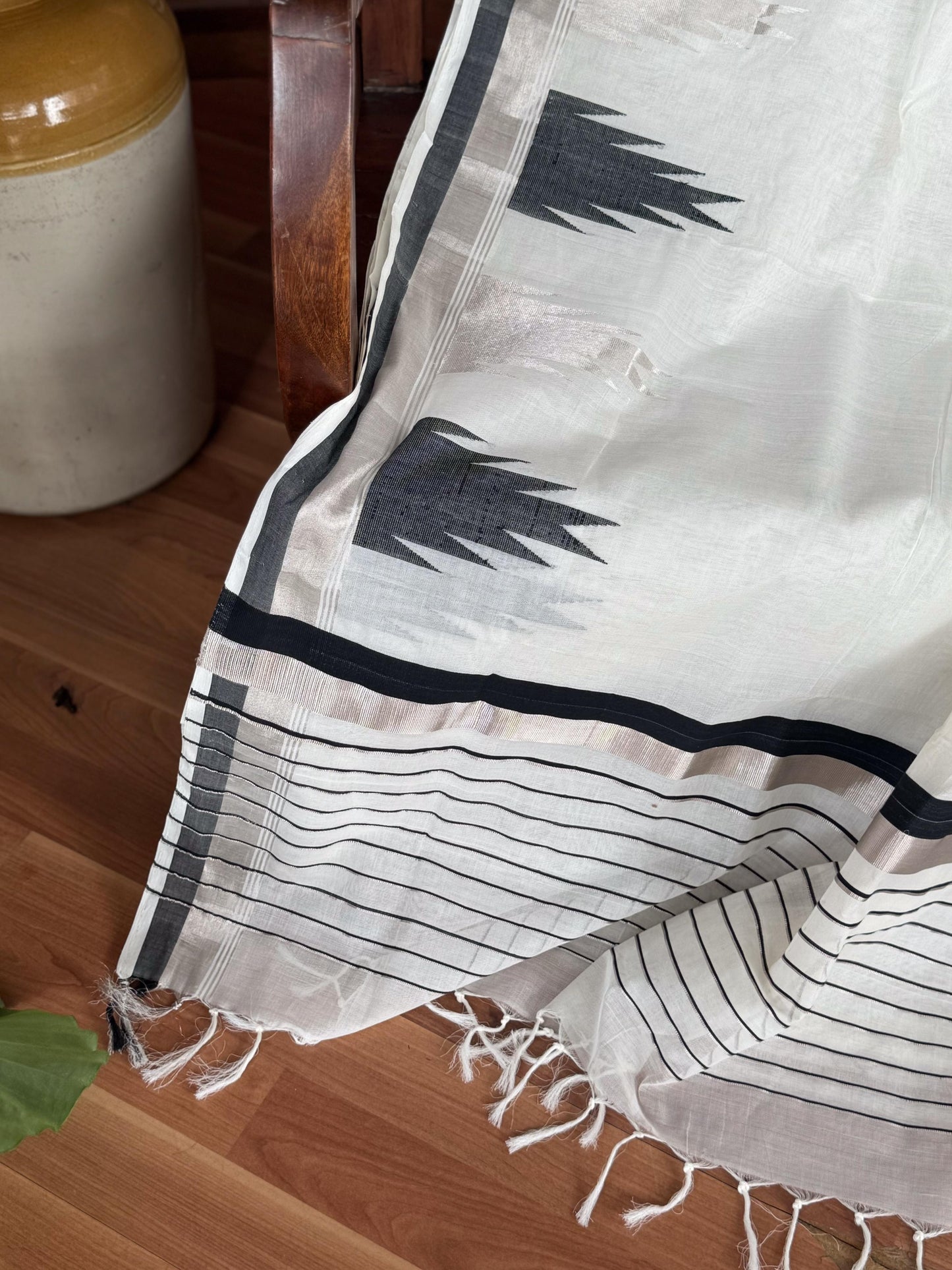 Black and Silver Temple saree (Kaithari Onam)