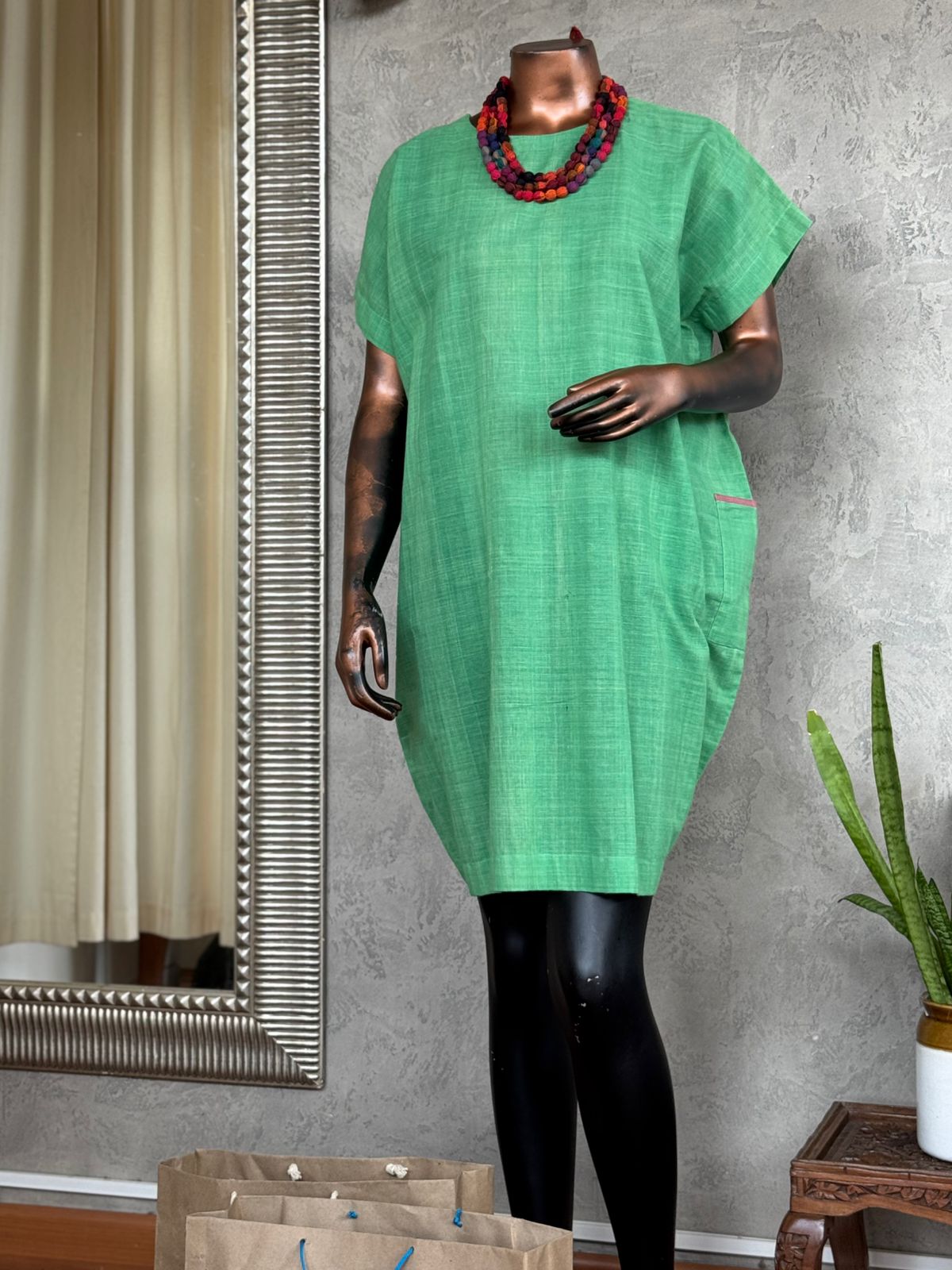 GREEN COCOON FIT MUNDU DRESS KALAMKAARI Handloom Studio