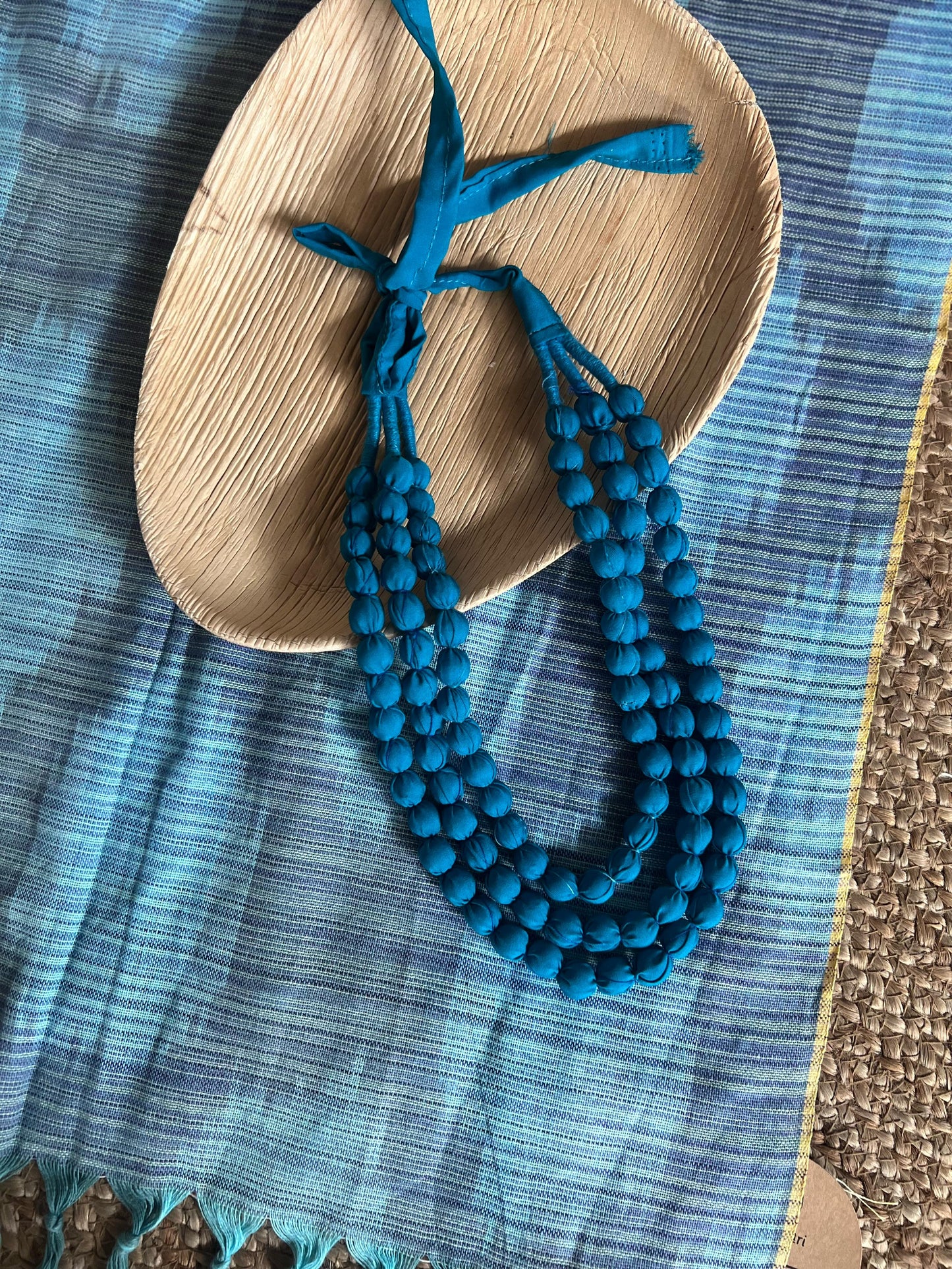 Ocean Blue Fabric Bead Necklace