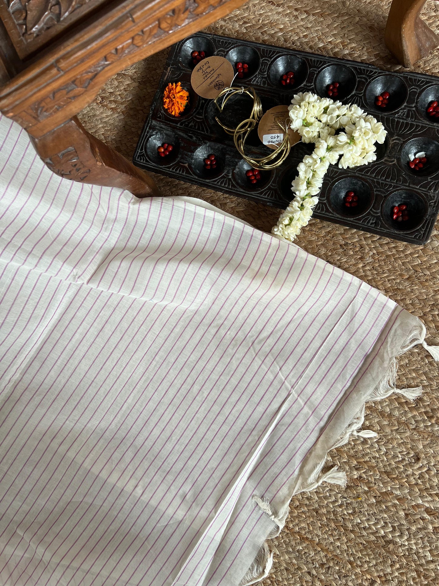 Pink Striped kara saree