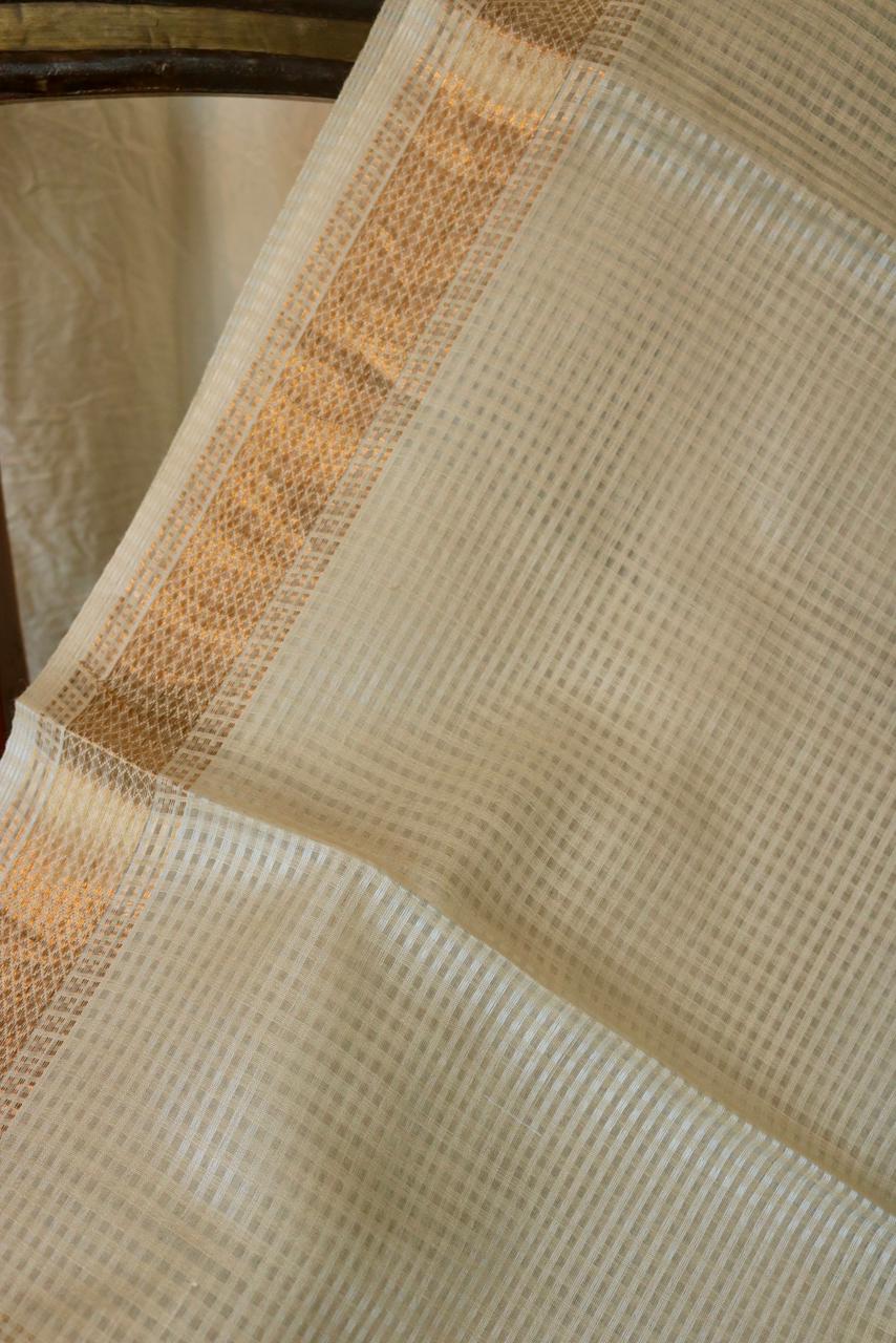 TUSSAR SAREE WITH MISSING CHECKS AND ZARI BORDER