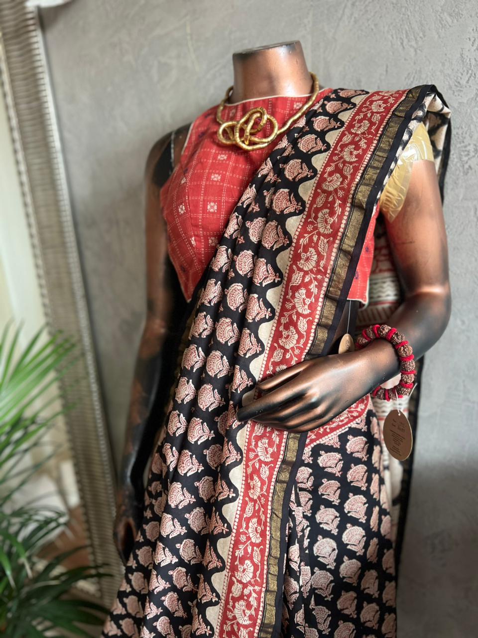 BAGRU PRINT CHANDERI SILK SAREE