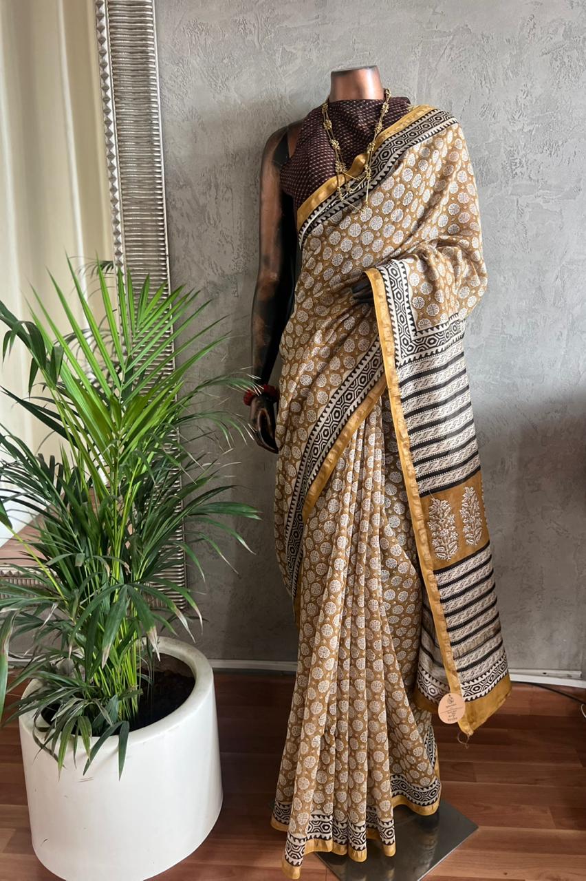 BAGRU PRINT CHANDERI SILK SAREE