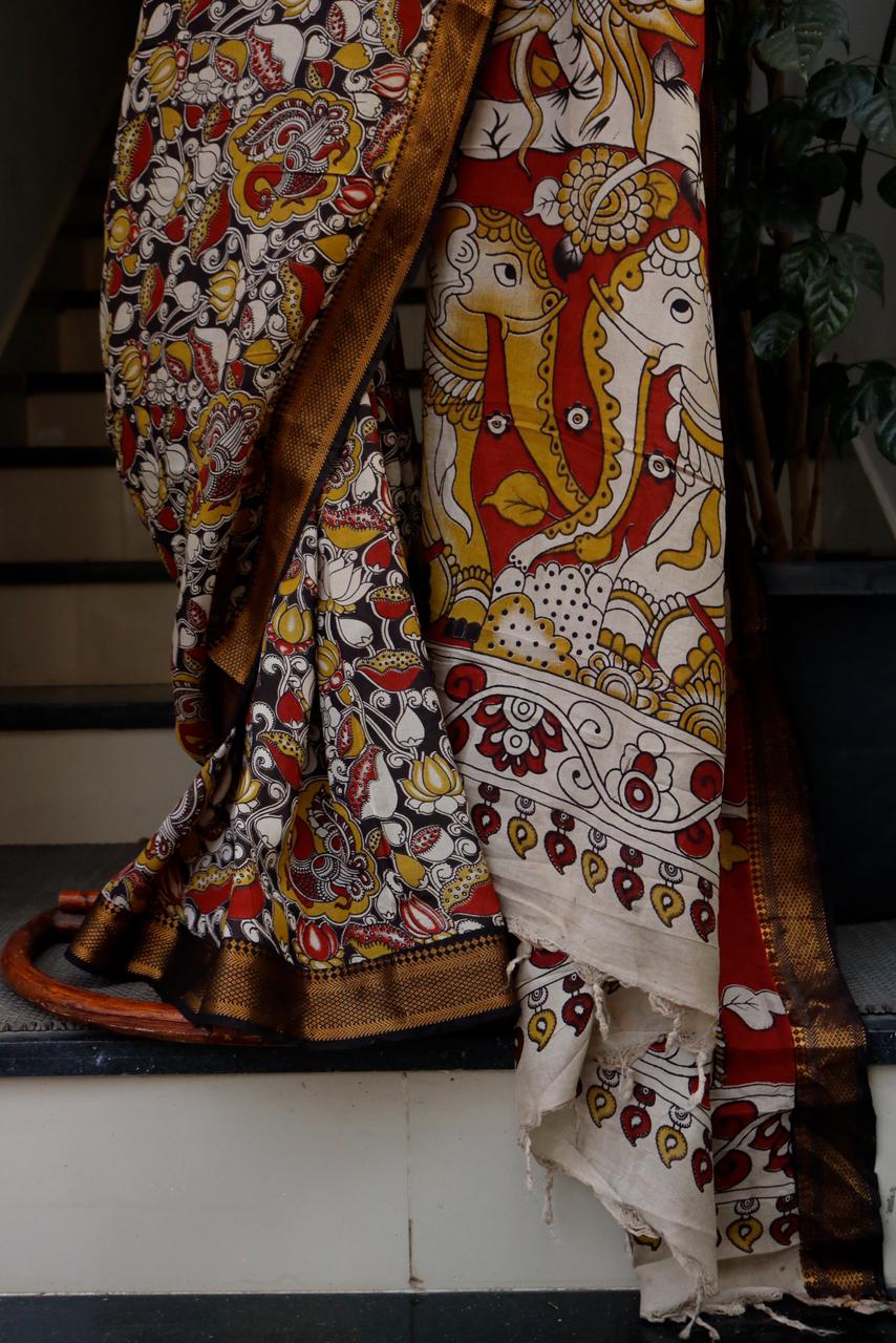 PEDANA KALAMKARI SAREE_BLACK