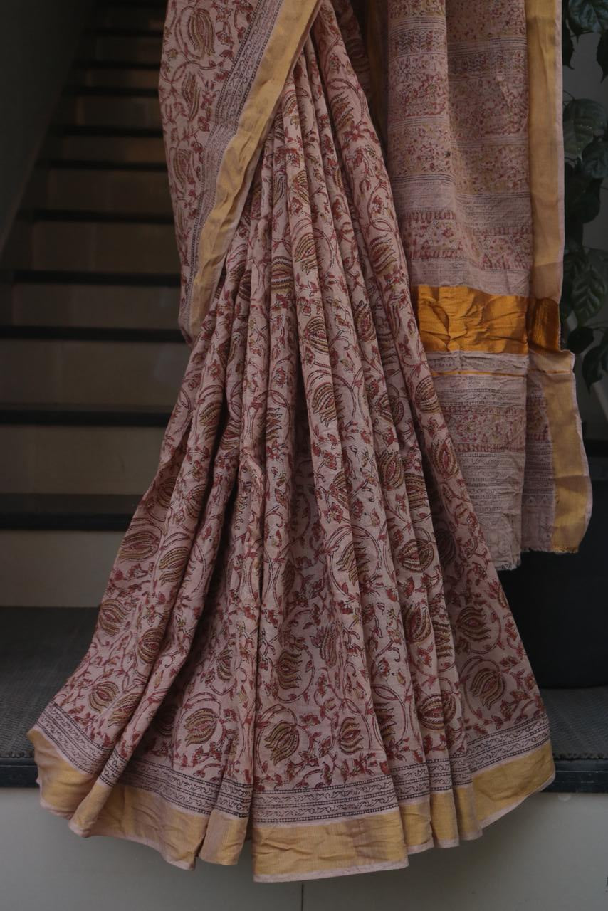 KALAMKARI COTTON BLOCK PRINTED SAREE