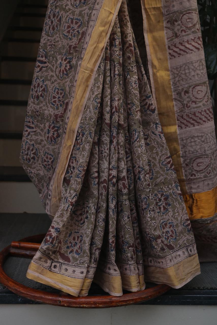 KALAMKARI COTTON BLOCK PRINTED SAREE