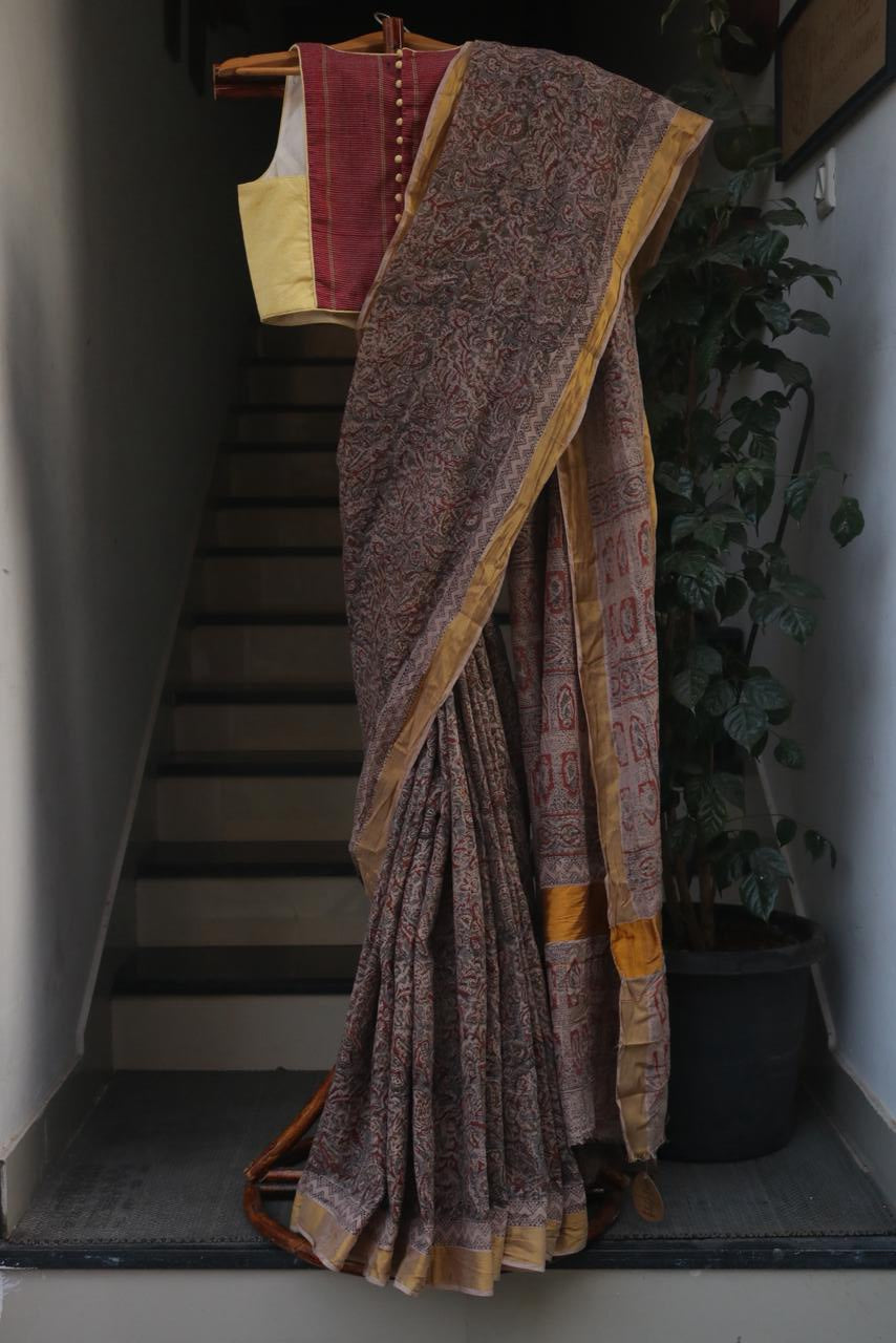 KALAMKARI COTTON BLOCK PRINTED SAREE