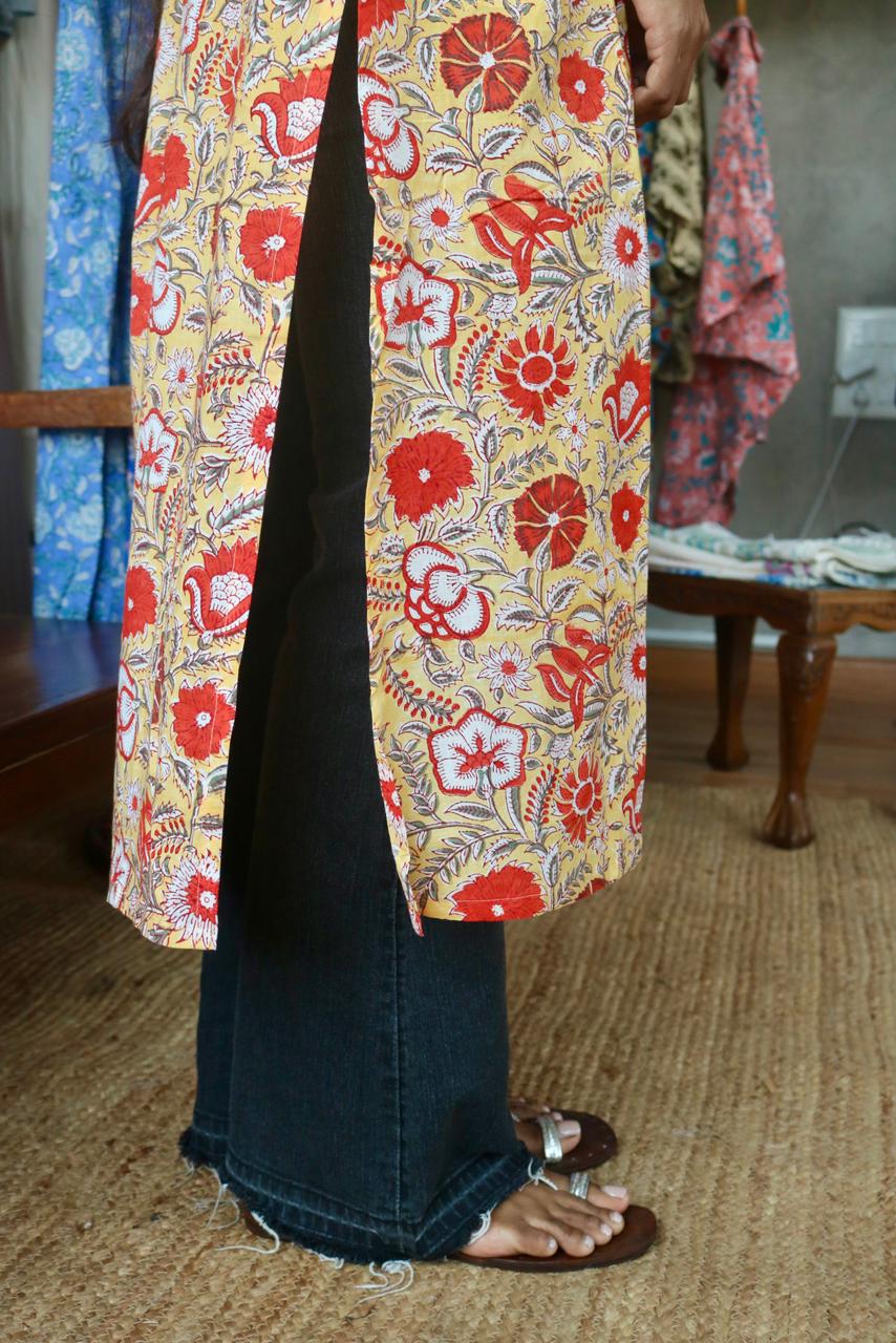 Blockprinted Slited kurta~Chameli
