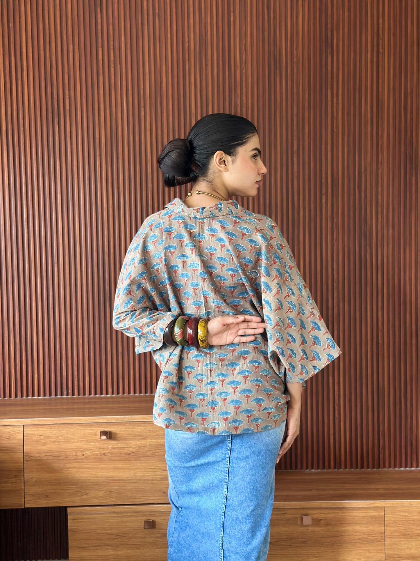 HAND BLOCK PRINTED COTTON KAFTAN SHIRT