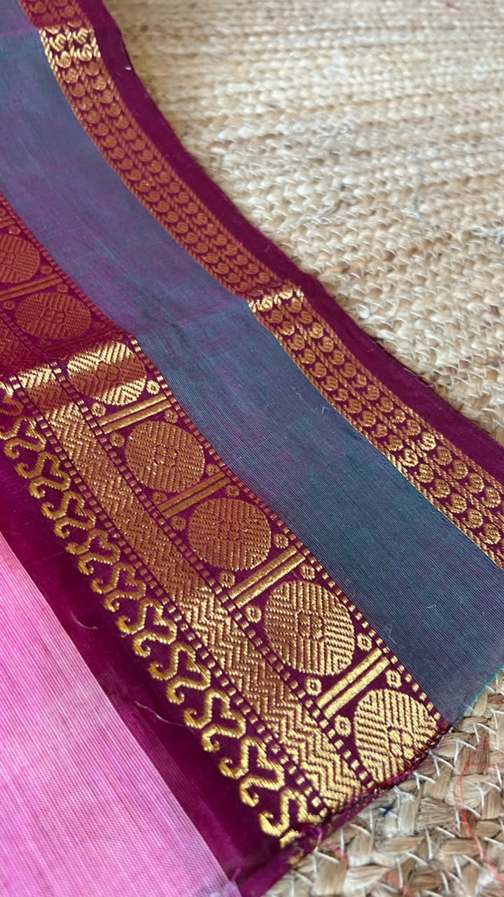 chettinad cotton saree PINK RUDRAKSHAM BORDER
