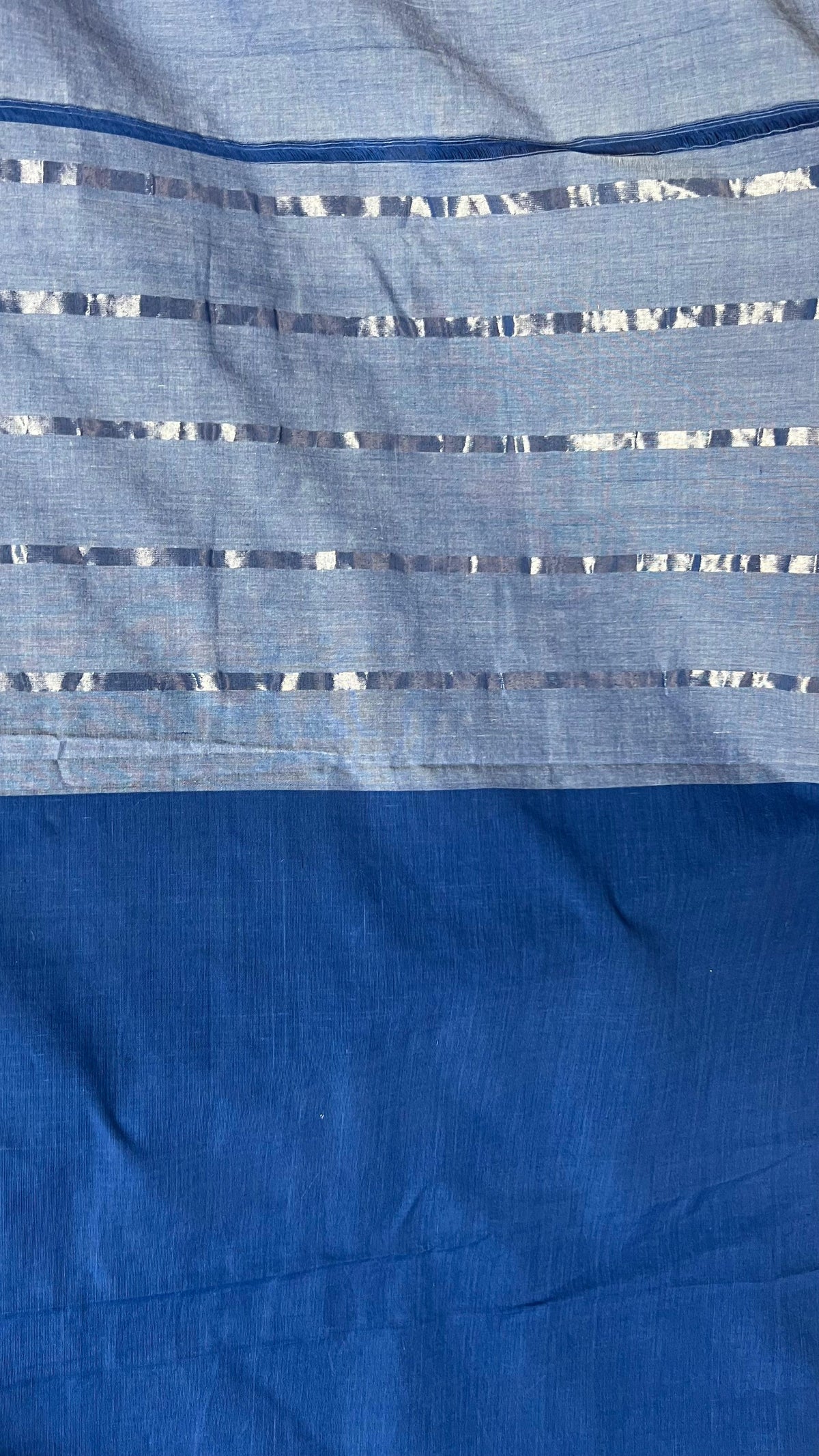 indigo saree with silver striped saree