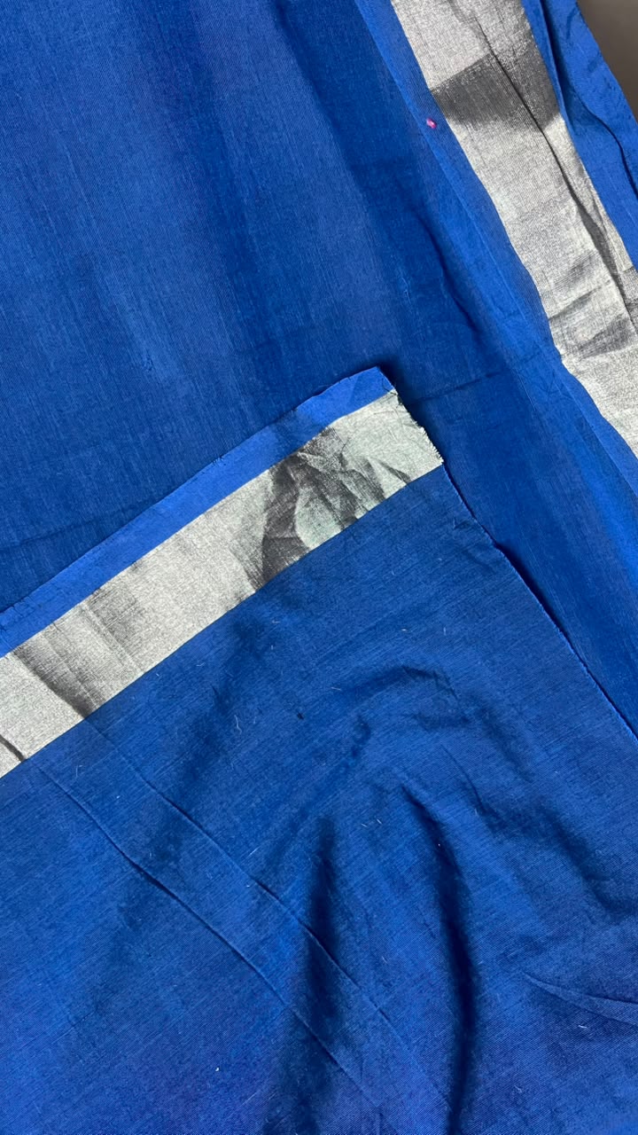 indigo saree with RED/YELLOW striped pallu