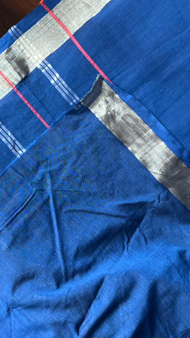 indigo saree with RED/SILVER striped