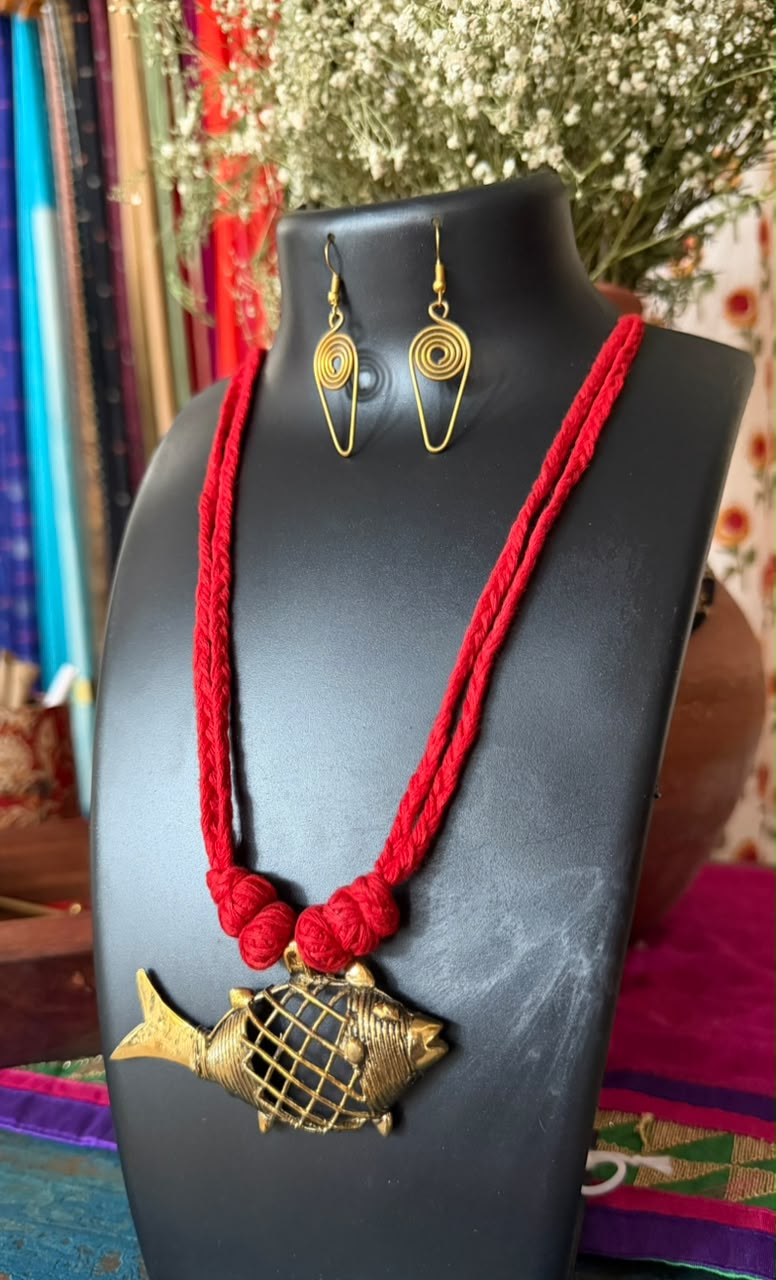 DHOKRA FISH PENDENT AND EARRINGS