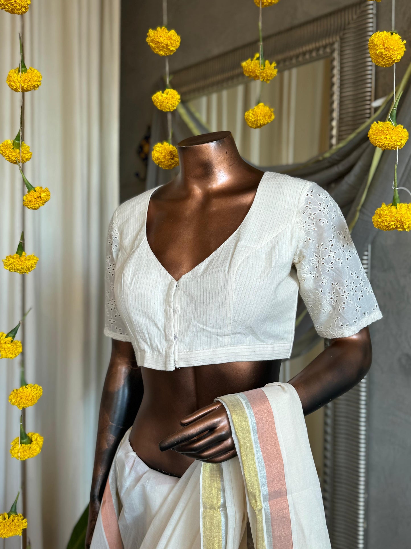 KUTCH PATCH AND IKKAT HAKKOBA WHITE BLOUSE
