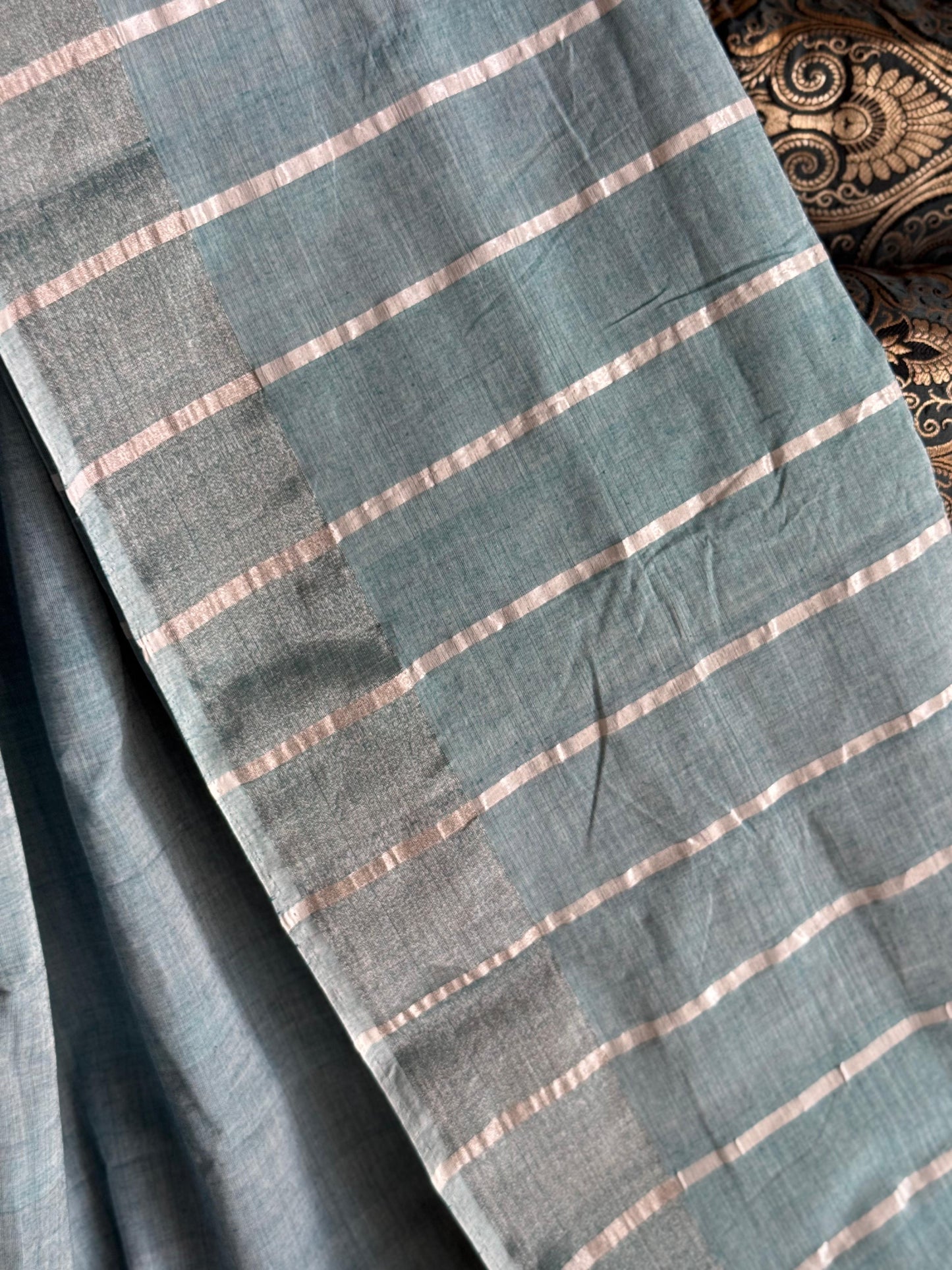 BLUISH GREY SILVER COLORED KASAVU SAREE