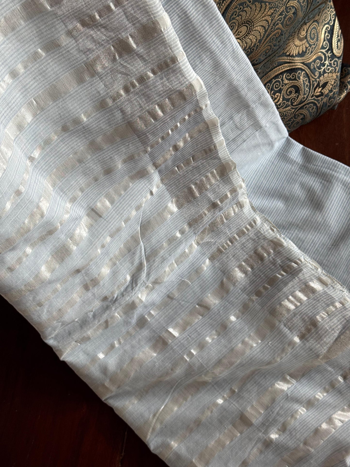 POWDER BLUE COLORED SILVER KASAVU SAREE