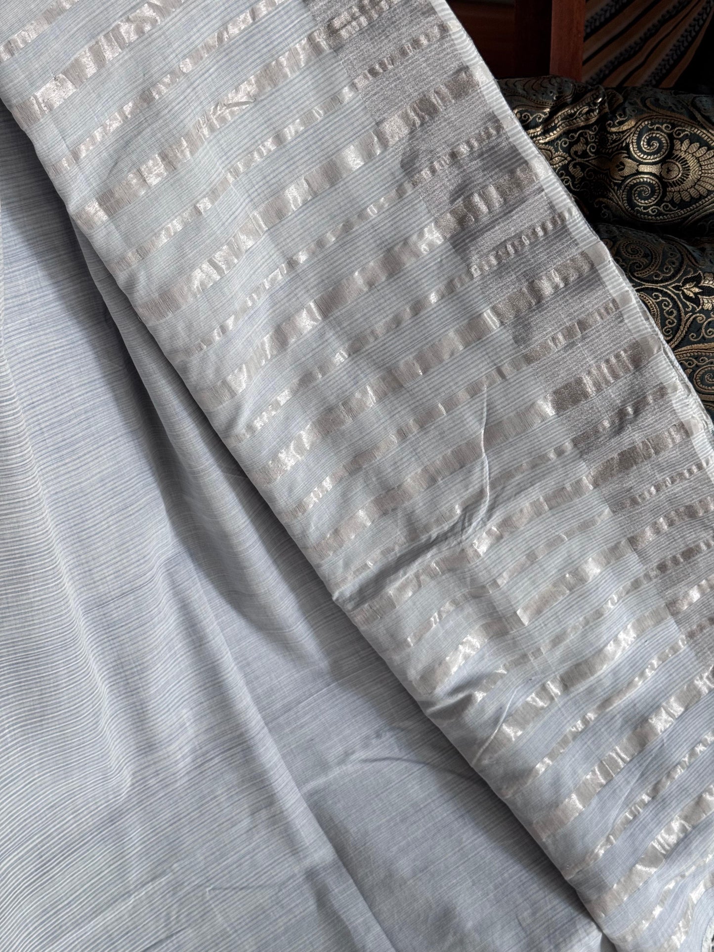 POWDER BLUE COLORED SILVER KASAVU SAREE