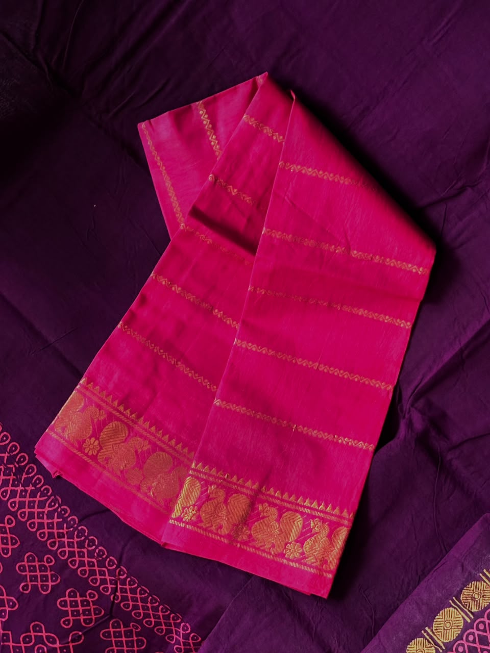 GADI KOLAM PRINTED COTTON SAREE PURPLE