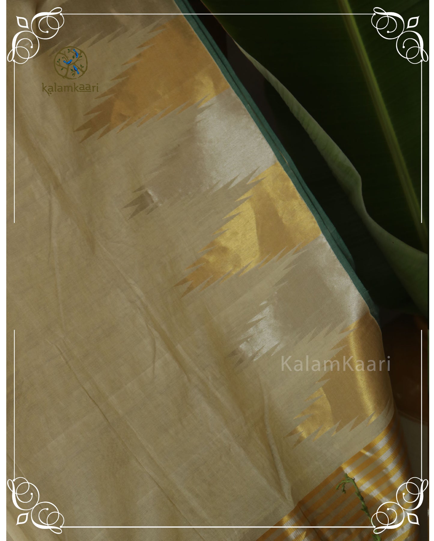 Gold and silver Temple kasavu saree (Kaithari Onam)