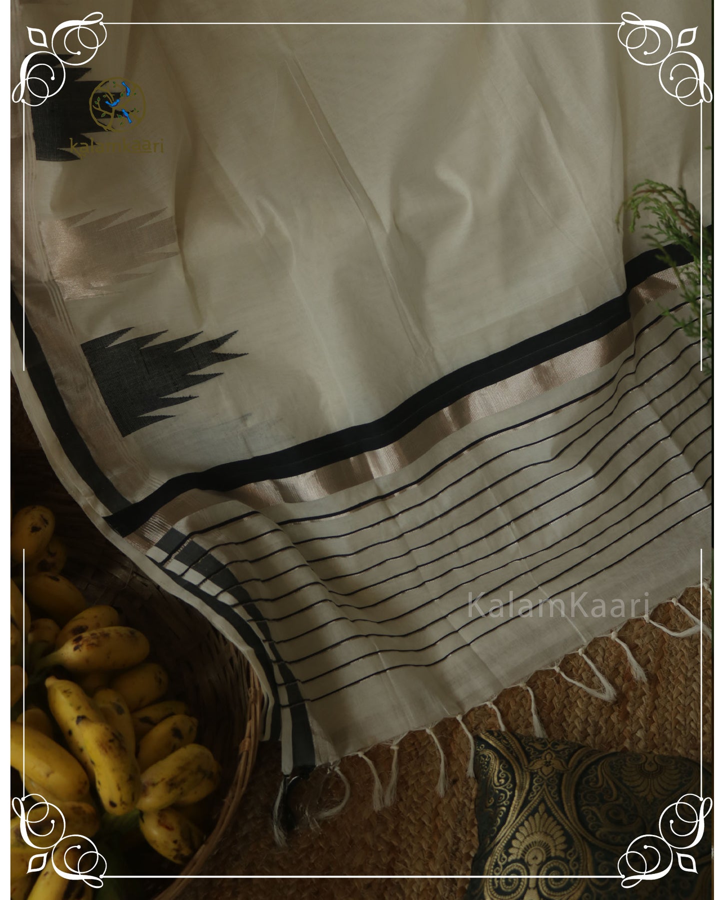 Black and Silver Temple saree (Kaithari Onam)