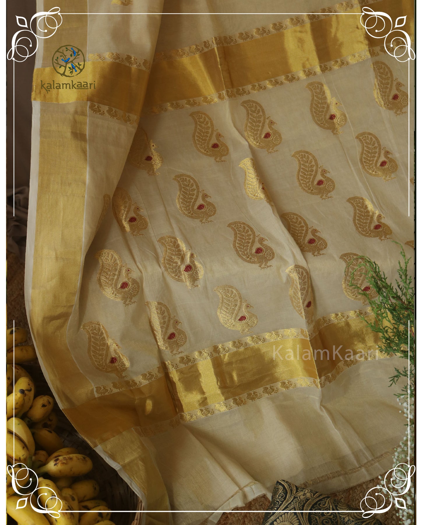 Tissue Silk kasavu with annams (Kaithari Onam)