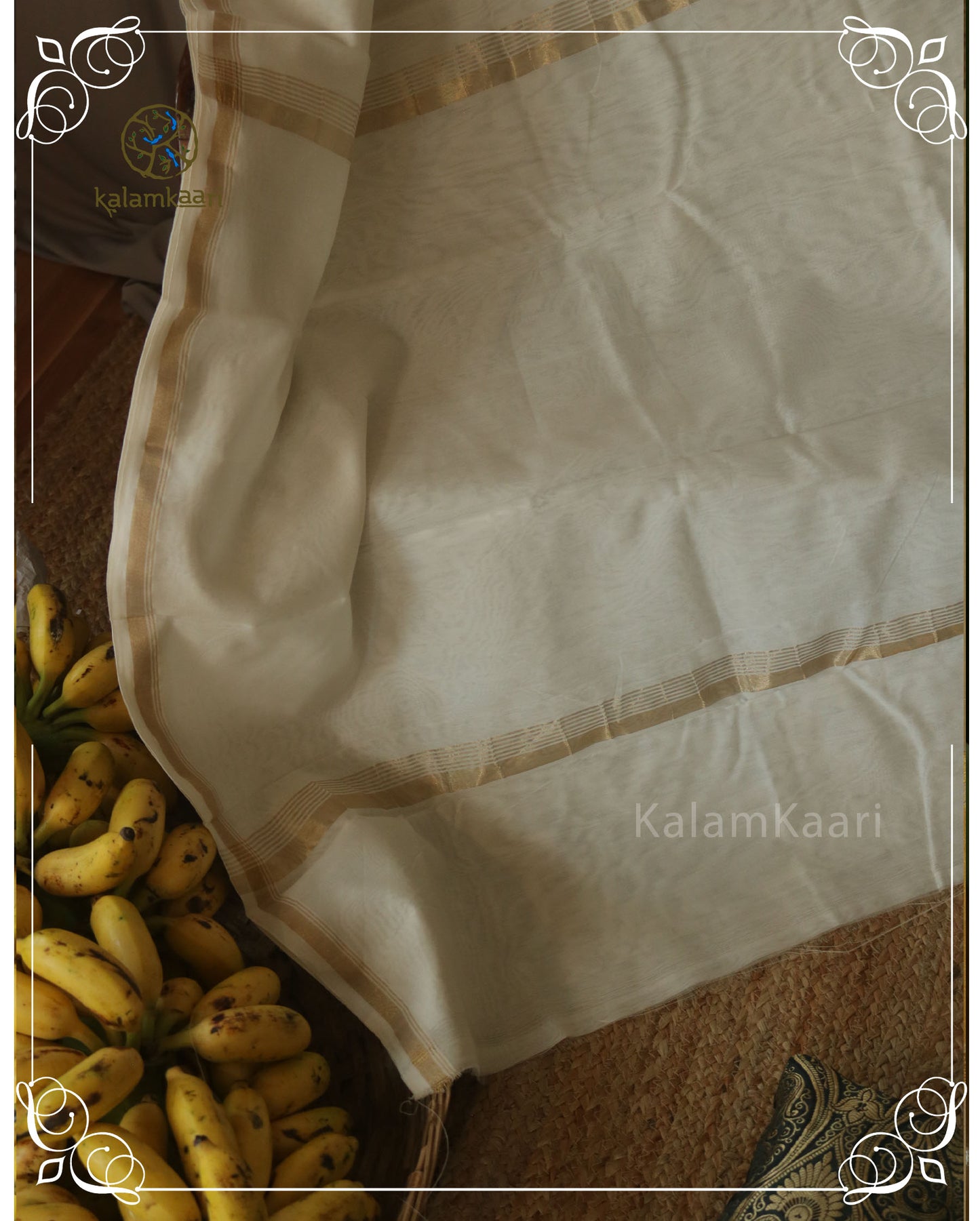 PLAIN WHITE CHANDERI SAREE WITH 1/2"KASAVU