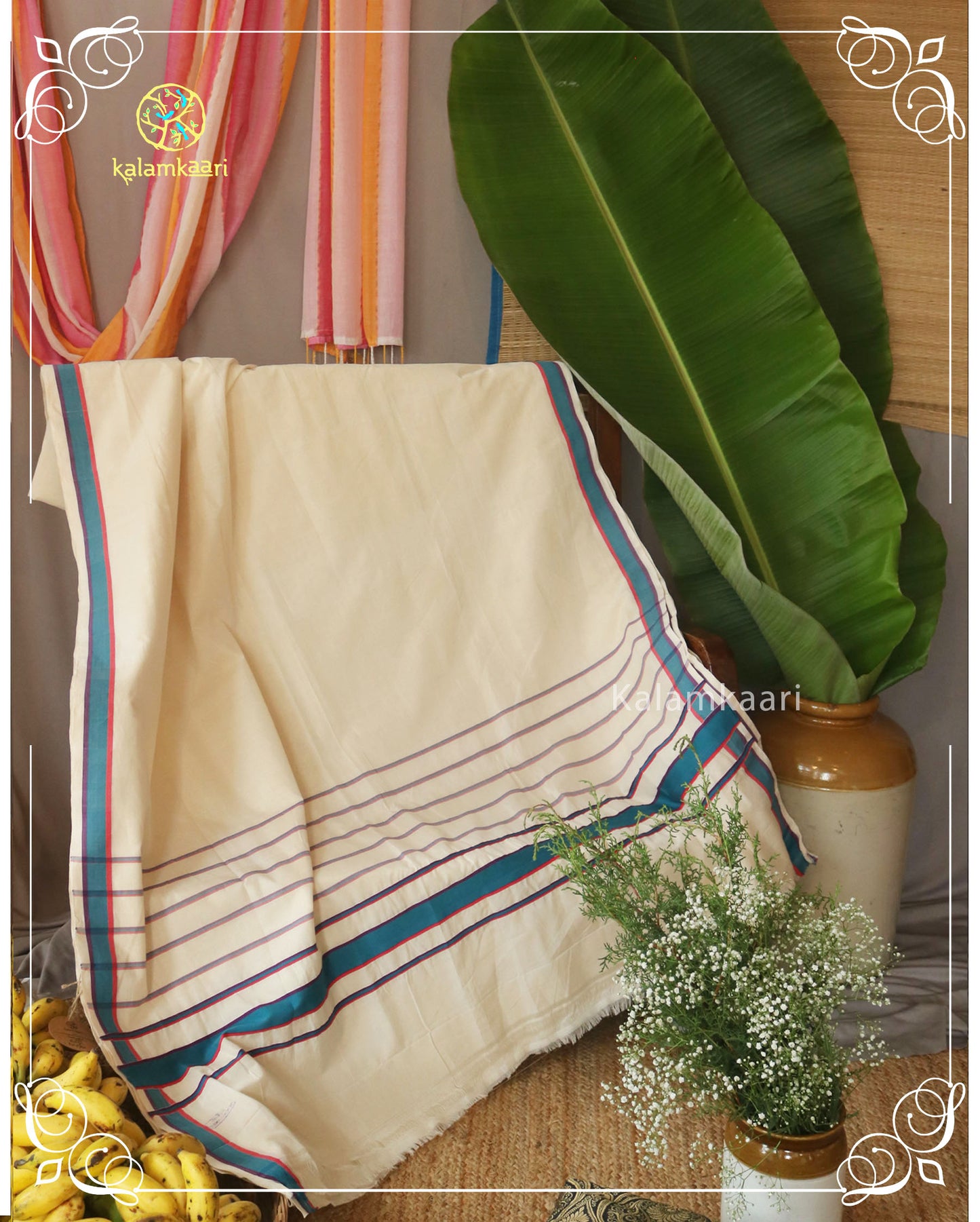 Kerala kara saree _Blue (Kaithari Onam)
