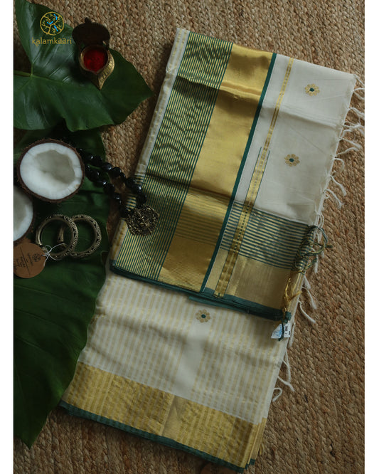 KAMMALU POOVU GREEN GOLD KASAVU SAREE