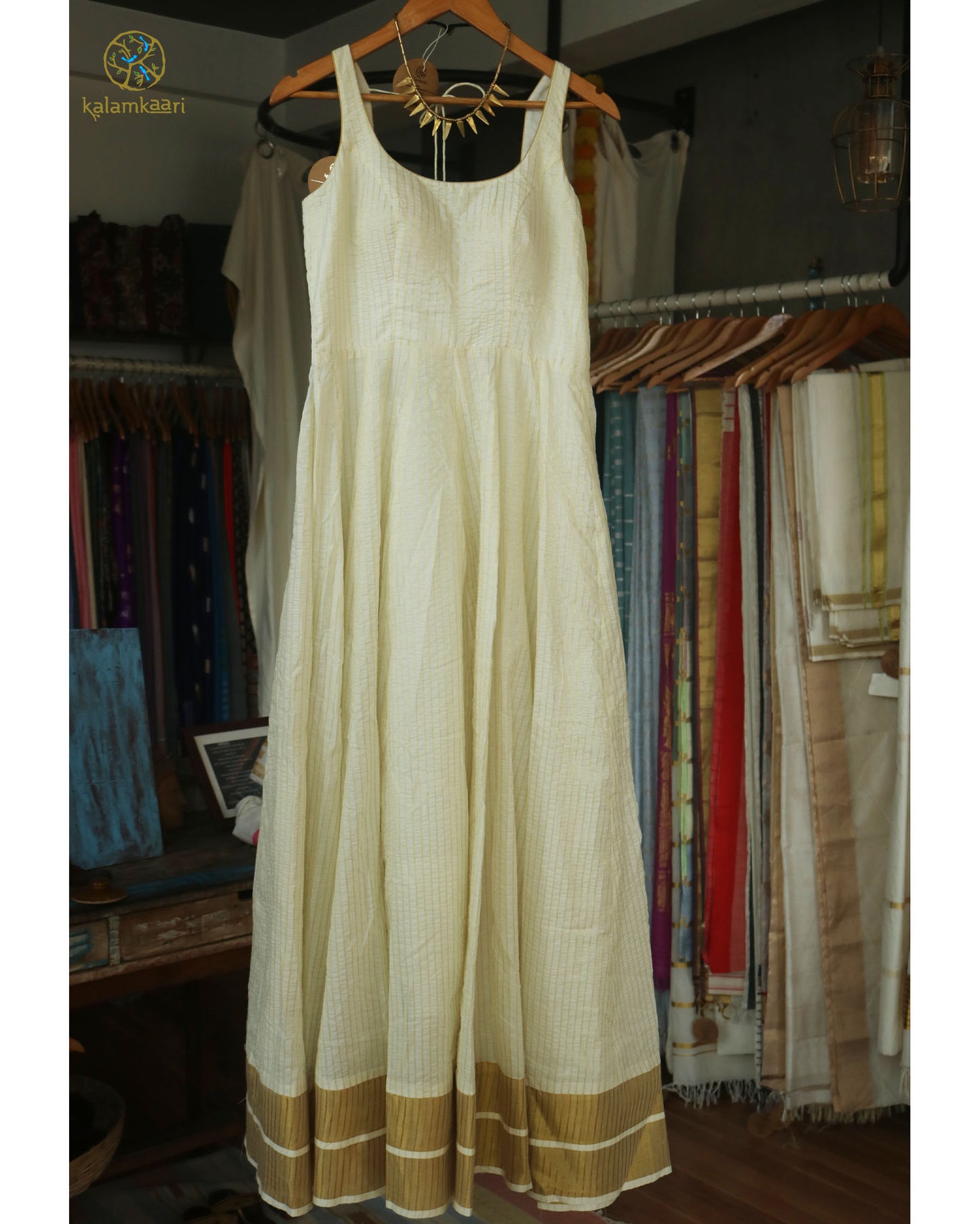Kasavu anarkali Dress_ stripes