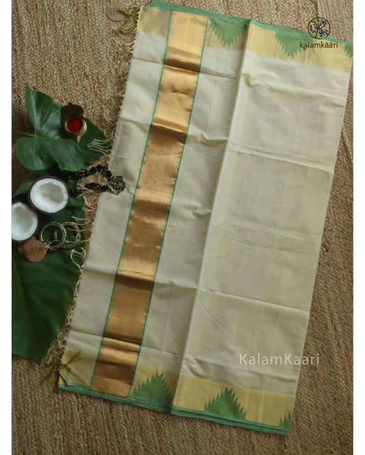 3*3 ZARI BORDER GREEN KOMMA KASAVU SAREE