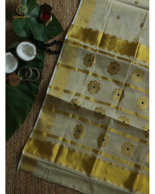 MEENAKARI FLOWER BUTTA KASAVU SAREE