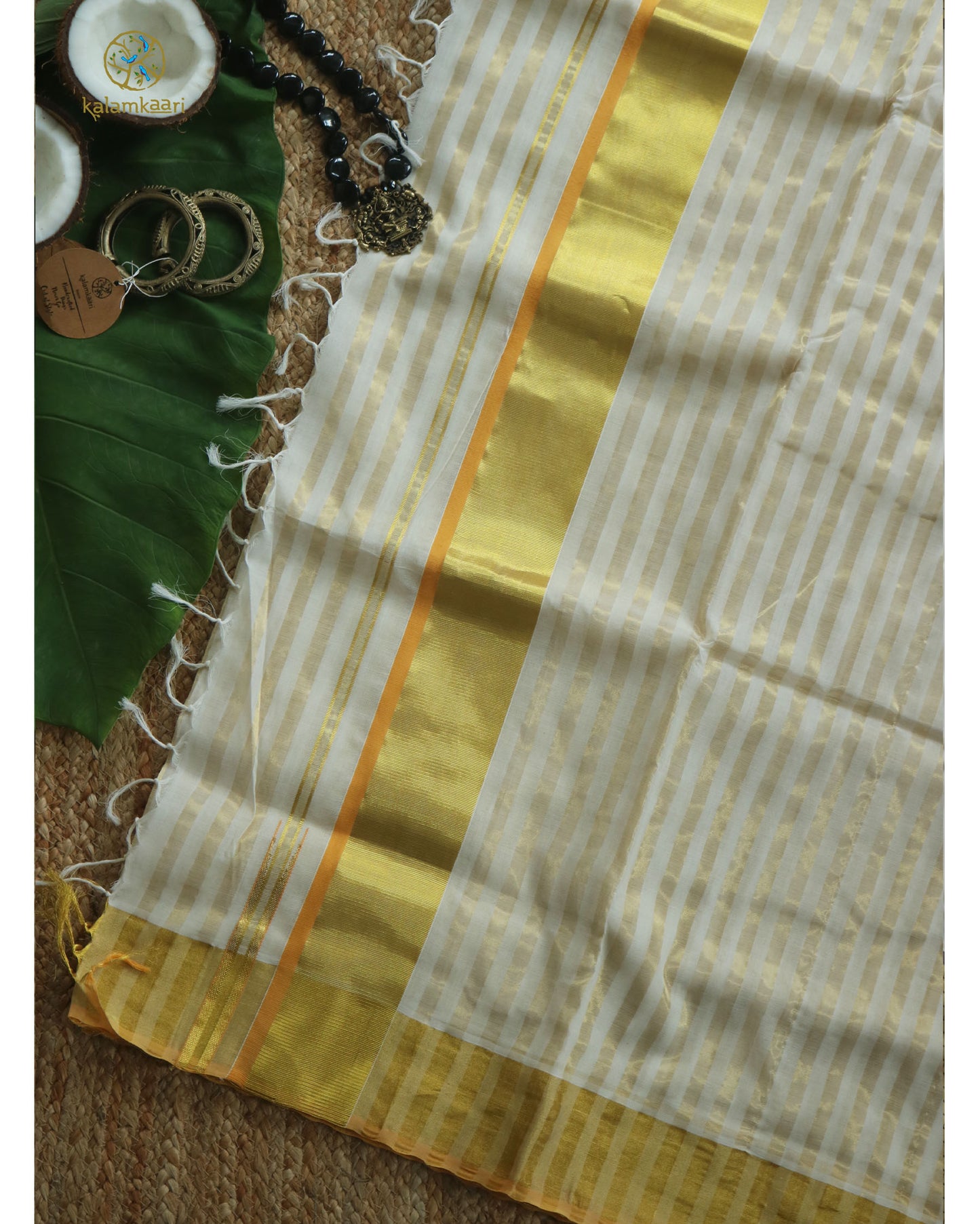 THICK ZARI STRIPED BODY WITH ORANGE SELVEDGE