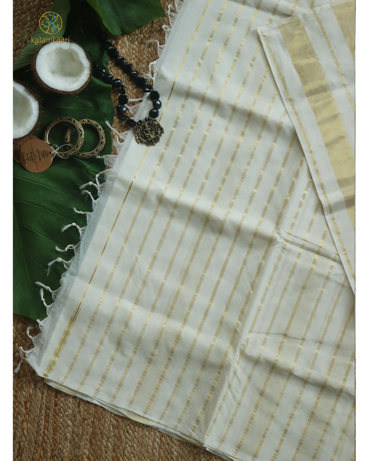 2" ZARI BODY WITH ZARI STRIPED KASAVU SAREE