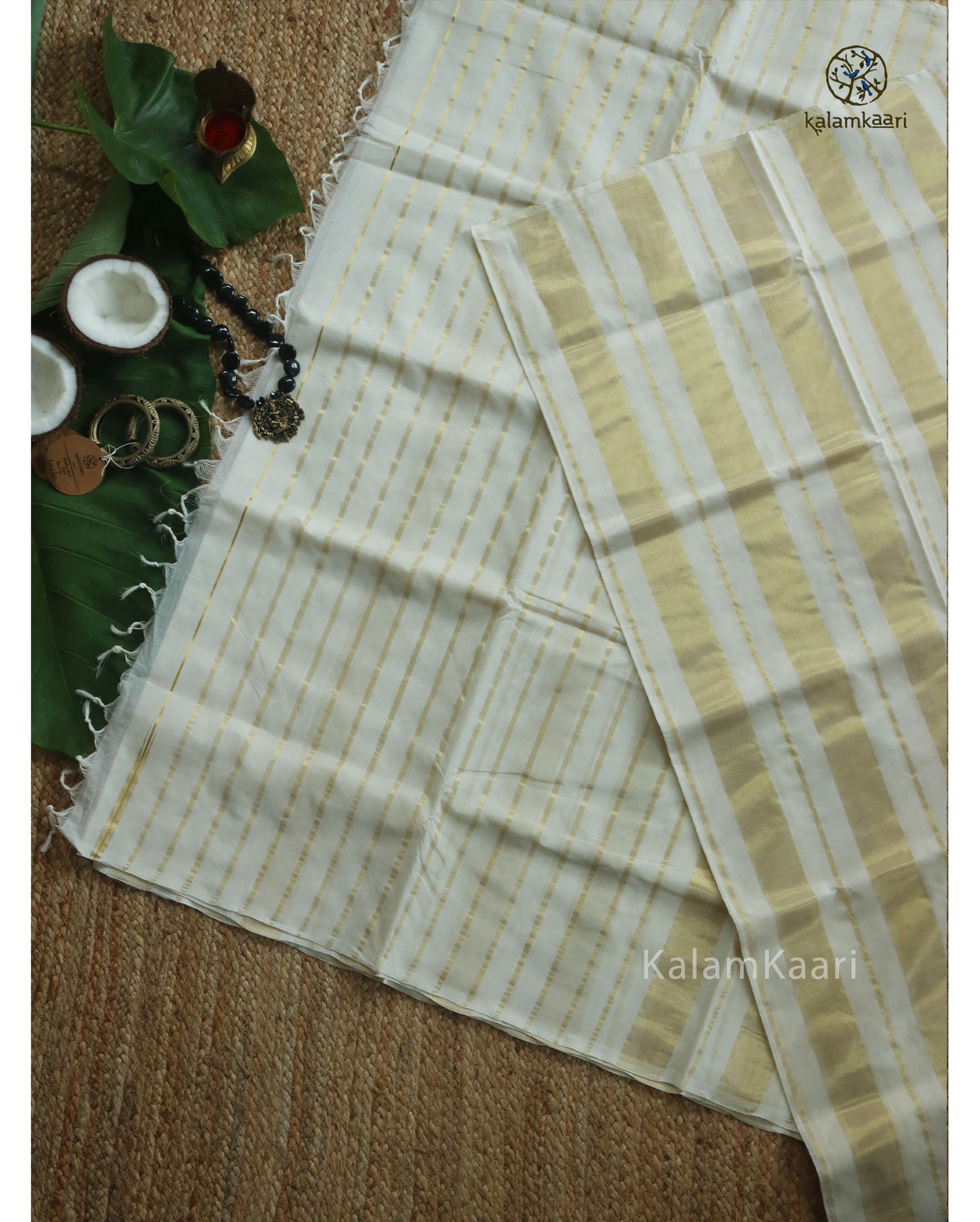 2" ZARI BODY WITH ZARI STRIPED KASAVU SAREE