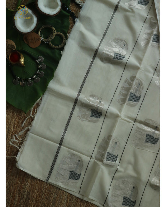 ELEPHANT BUTTA SILVER AND BLACK SAREE