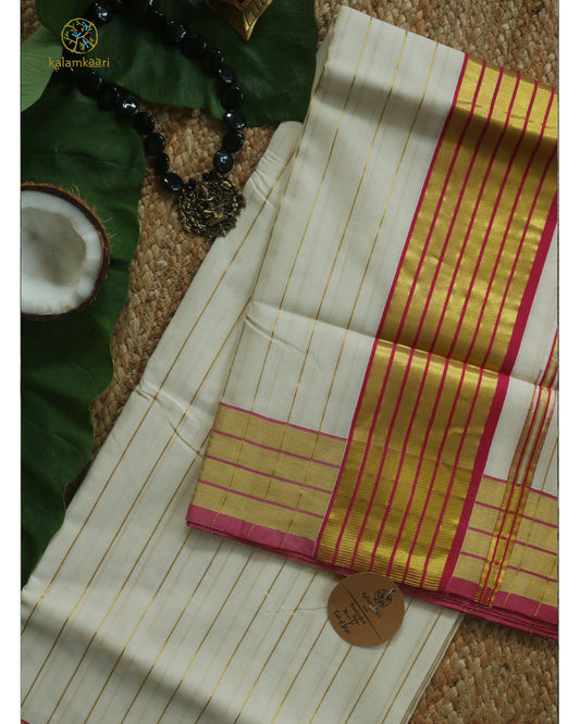 PINK WITH GOLDEN STRIPES KASAVU SAREE