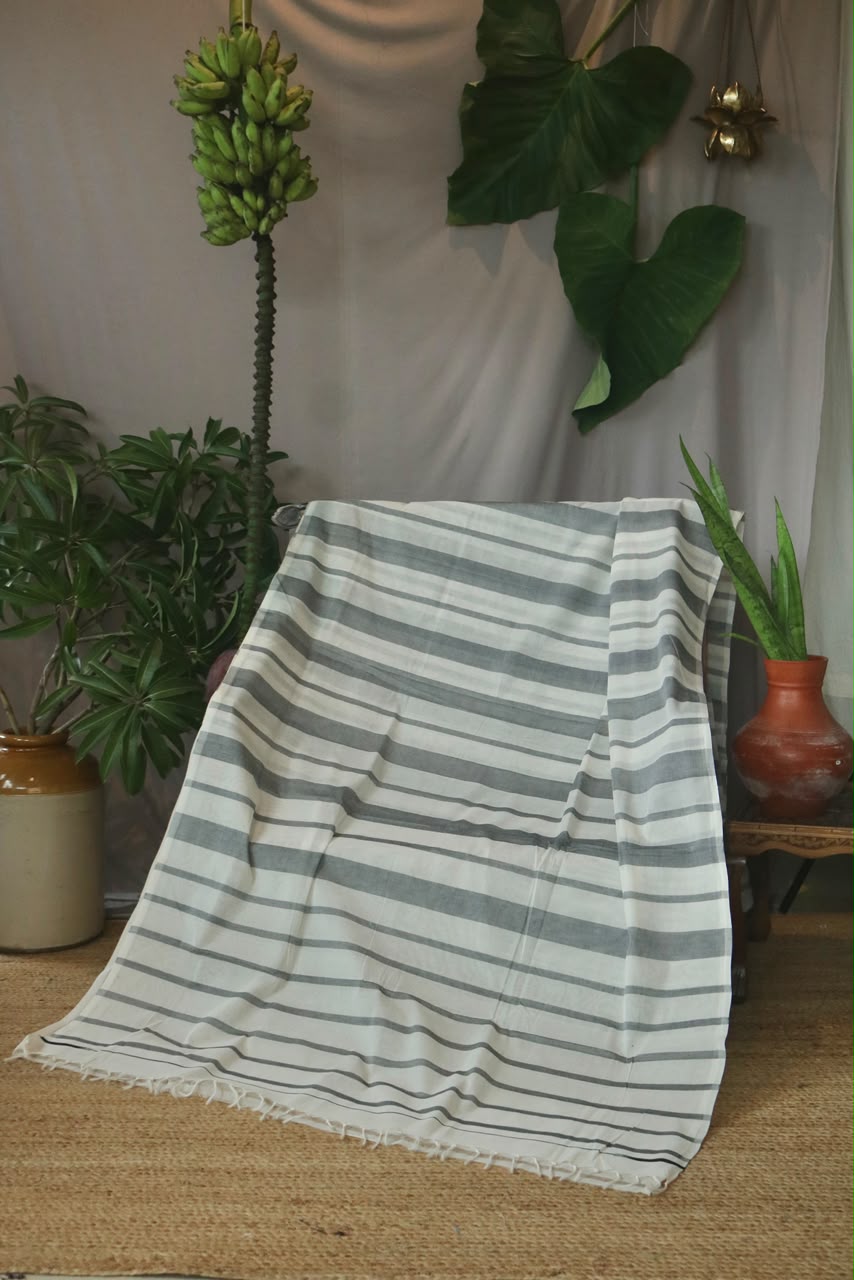Black & white striped Kara saree