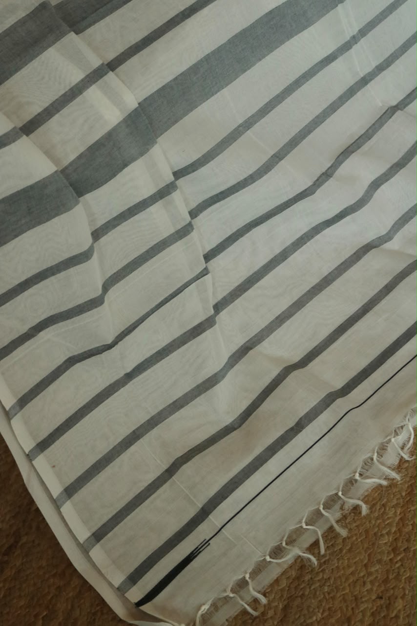 Black & white striped Kara saree