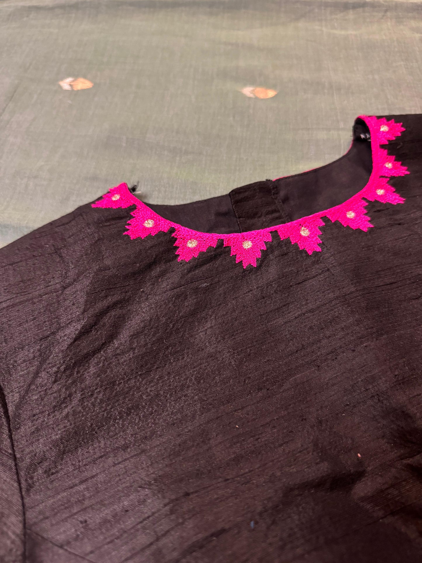 BLACK RAW SILK BLOUSE