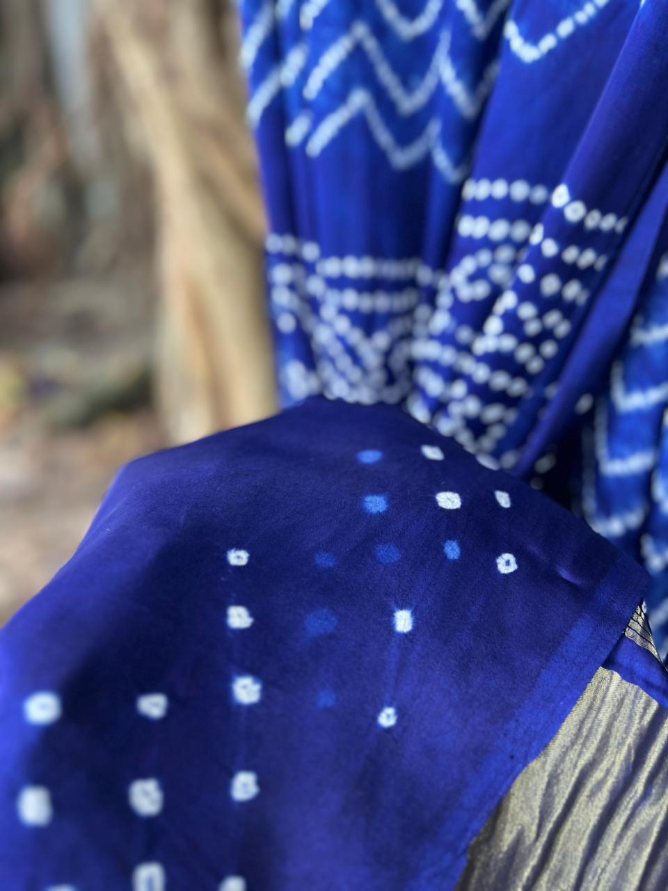 MODAL SILK BANDINI WITH NEEDLE SHIBORI SAREE _BLUE