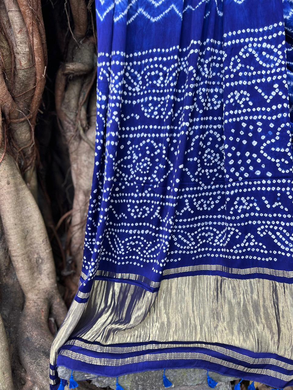 MODAL SILK BANDINI WITH NEEDLE SHIBORI SAREE _BLUE